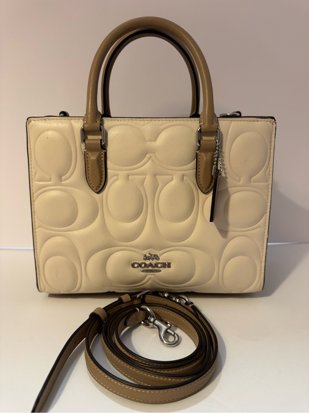 COACH Maggie Small Tote Signature Leather CY671 Chalk Taupe